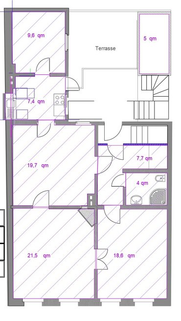 Grundriss der Wohnung im ersten Obereschoss Das Bild zeigt den Grundriss der Wohnung im ersten Obereschoss