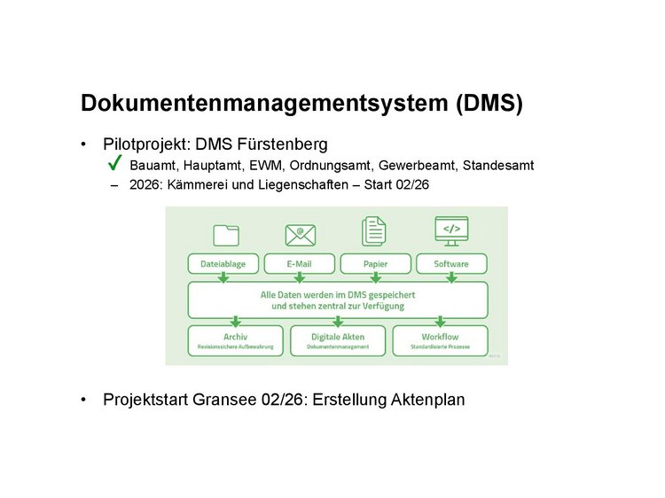 Übersicht zur Einführung des DMS-Systems in Fürstenberg/H.