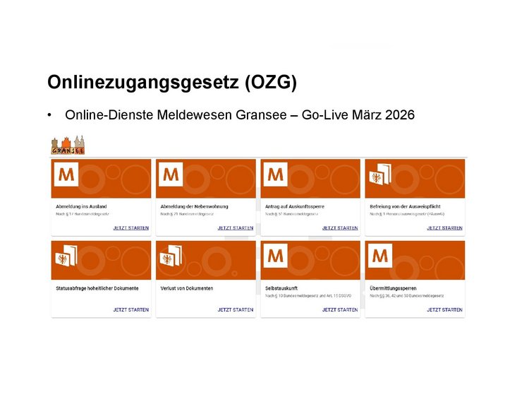 Übersicht zur Einführung der Online-Dienste Meldewesen in Gransee